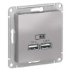 Schneider Electric ATN000333 ∙ Systeme Electric AtlasDesign Алюминий USB, 5В, 1 порт x 2,1 А, 2 порта х 1,05 А,механизм