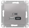 Schneider Electric ATN000339 ∙ Systeme Electric AtlasDesign Алюминий USB A+С, 5В/2,4А, 2х5В/1,2А, механизм