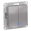 Schneider Electric ATN000353 ∙ Systeme Electric AtlasDesign Алюминий Выключатель 2-клавишный с подсветкой, сх.5а, 10АХ, механизм