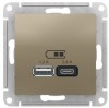 Schneider Electric ATN000539 ∙ Systeme Electric AtlasDesign Шампань USB A+С, 5В/2,4А, 2х5В/1,2А, механизм