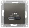 Schneider Electric ATN000939 ∙ Systeme Electric AtlasDesign Сталь USB A+С, 5В/2,4 А, 2х5В/1,2 А, механизм