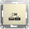 GSL000239 | Systeme Electric Glossa Беж Розетка USB A+С, 5В/2,4А, 2х5В/1,2А