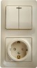 GSL000275 ∙ Systeme Electric Glossa Беж Блок: розетка с/з со шторками и 2-кл. выключатель с подсветкой