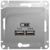 GSL000333 | Systeme Electric Glossa Алюминий Розетка USB 5В/2,1А, 2х5В/1,05А