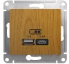 GSL000539 ∙ Systeme Electric Glossa Дерево Дуб Розетка USB A+С, 5В/2,4А, 2х5В/1,2А