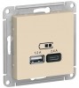 GSL000939 | Systeme Electric Glossa Молочный Розетка USB A+С, 5В/2,4А, 2х5В/1,2 А